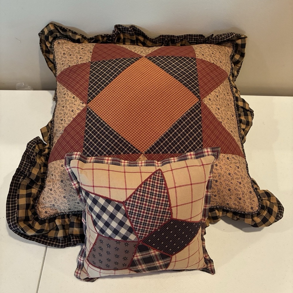 Primitive Patchwork Star Pillows Set Of 2 Country Cottagecore